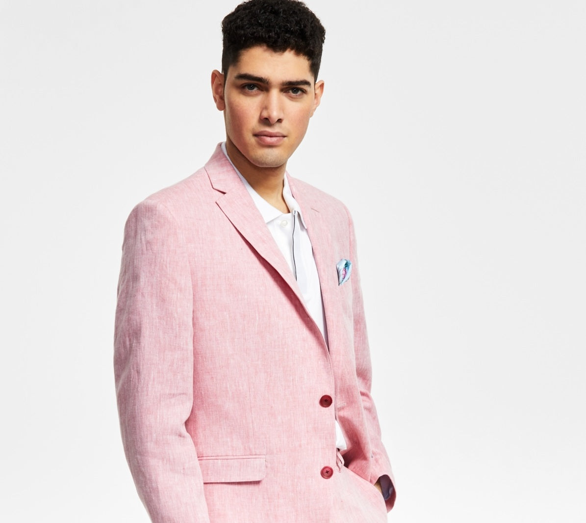 Bar III Men's Slim Fit Textured Linen Suit Separate Jacket Pink Size 38