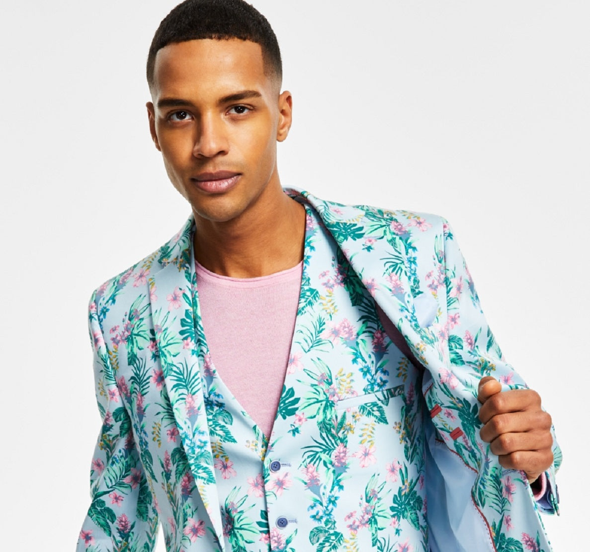 Bar III Men's Slim Fit Floral Print Suit Jacket Pink Size 36