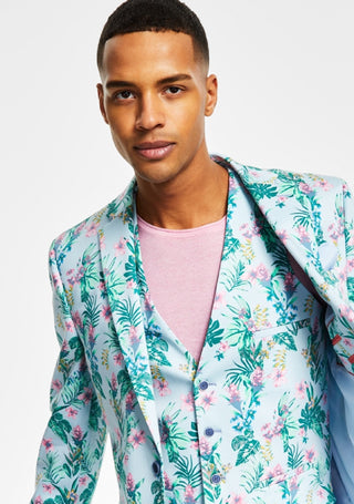 Bar III Men's Slim Fit Floral Print Suit Jacket Blue Size 40