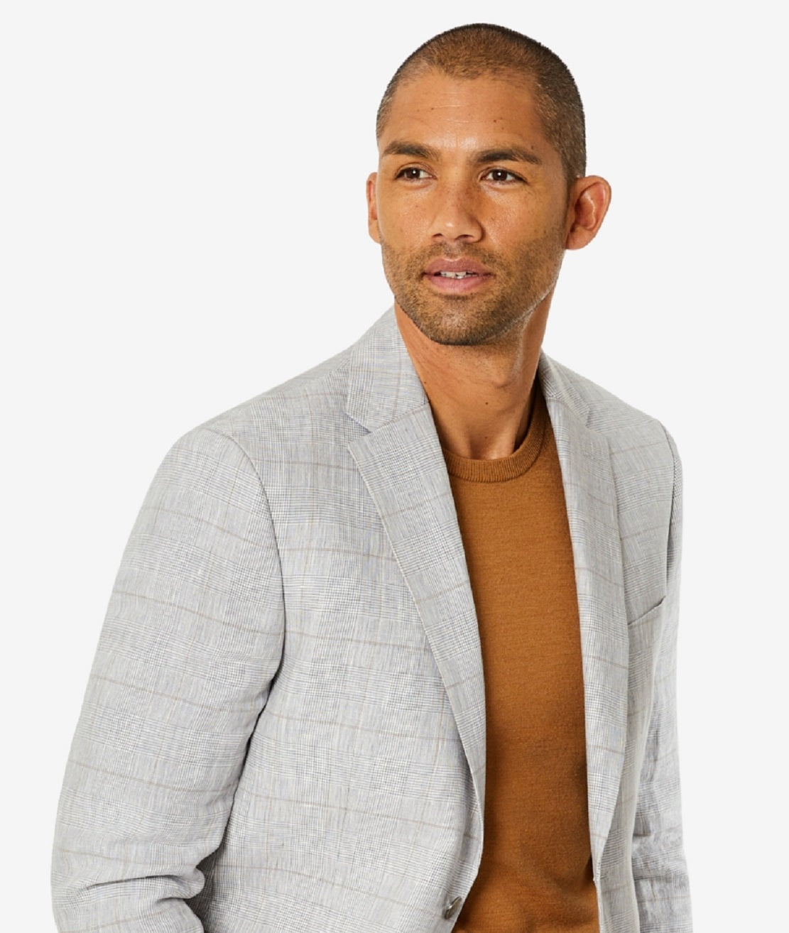 Tommy Hilfiger Men's Modern Fit Flex Stretch Plaid Linen Suit Jacket Gray Size 44