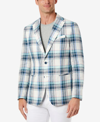 Tallia Men's Slim Fit Multicolor Plaid Blazer White Size 42