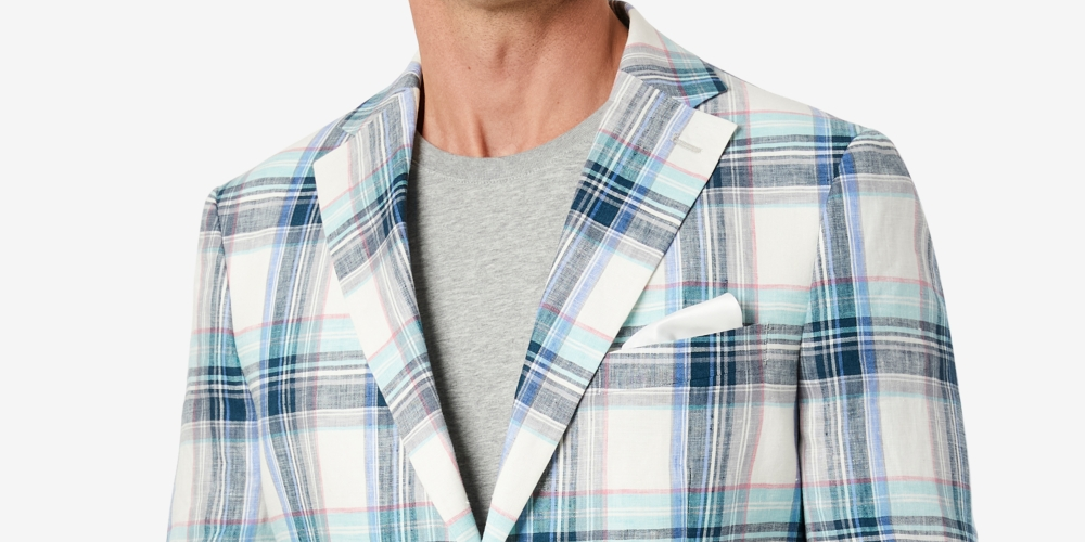 Tallia Men's Slim Fit Multicolor Plaid Blazer White Size 42