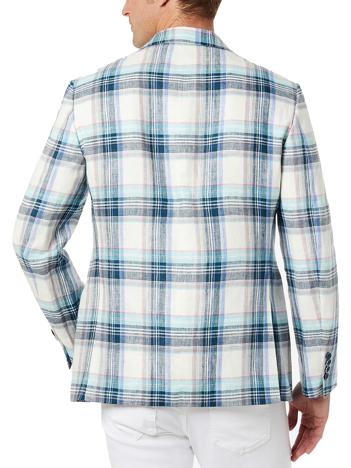 Tallia Men's Slim Fit Multicolor Plaid Blazer White Size 42