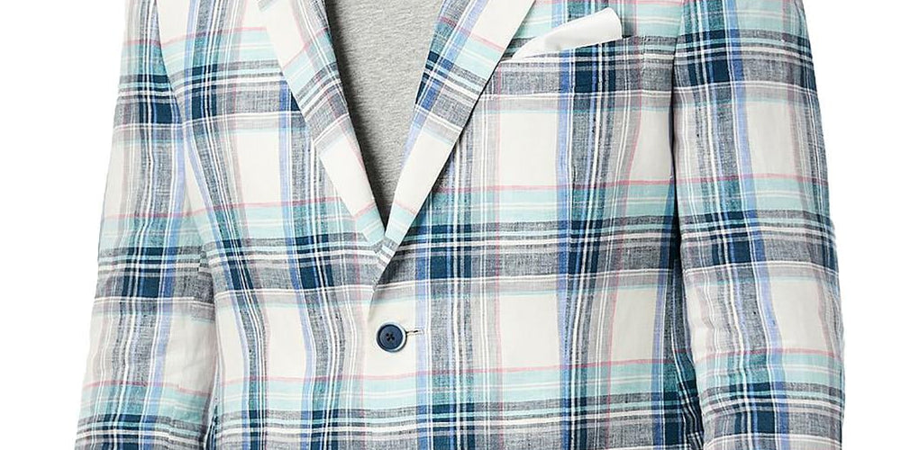 Tallia Men's Slim Fit Multicolor Plaid Blazer White Size 42