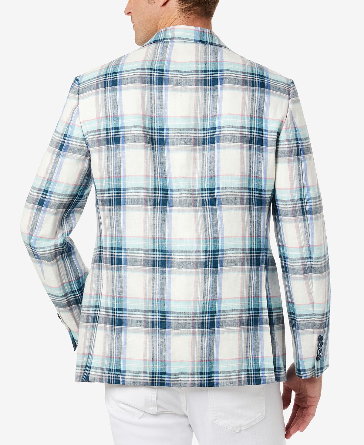 Tallia Men's Slim Fit Multicolor Plaid Blazer Blue Size 48