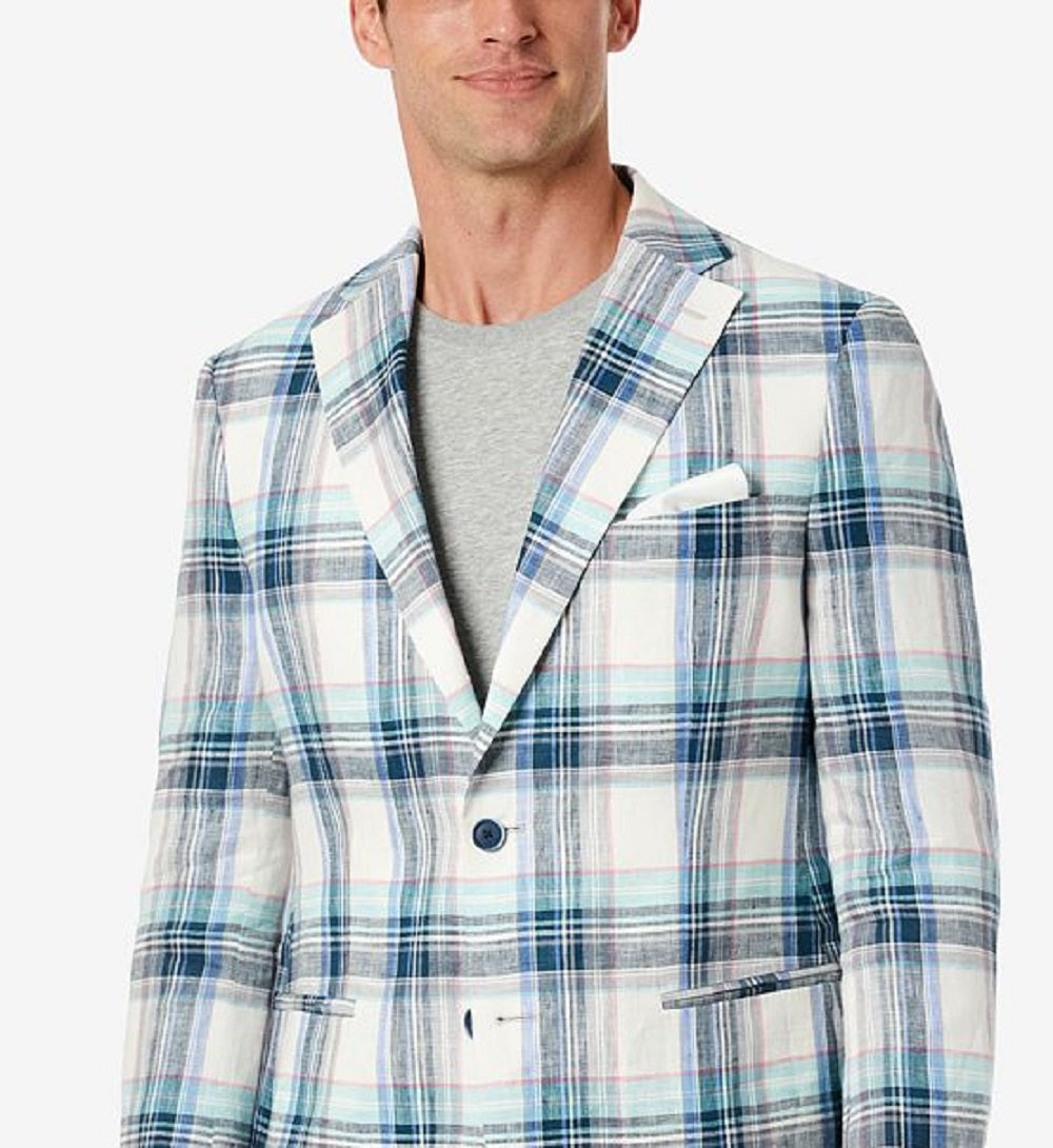 Tallia Men's Slim Fit Multicolor Plaid Blazer Blue Size 48