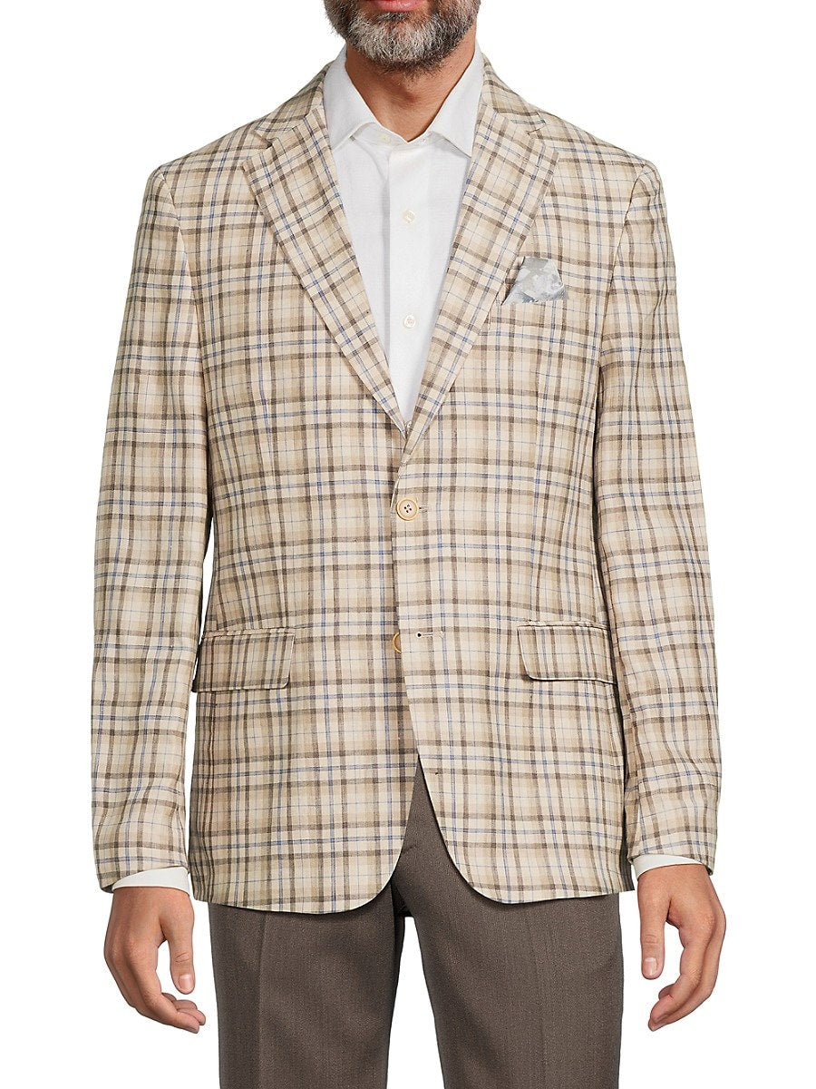 Tallia Men's Slim Fit Plaid Blazer Brown Size 40