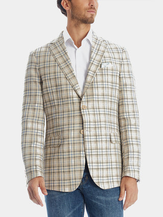 Tallia Men's Plaid Linen Blazer Brown Size 44