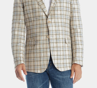Tallia Men's Plaid Linen Blazer Brown Size 44