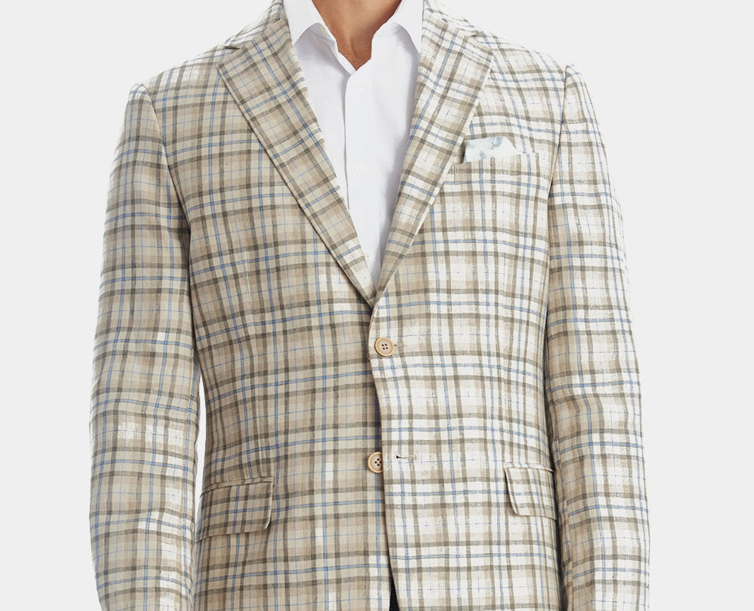 Tallia Men's Slim Fit Plaid Blazer Brown Size 46