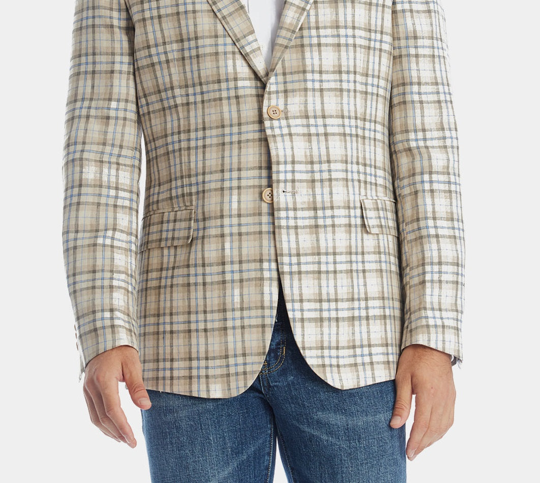 Tallia Men's Slim Fit Plaid Blazer Brown Size 46