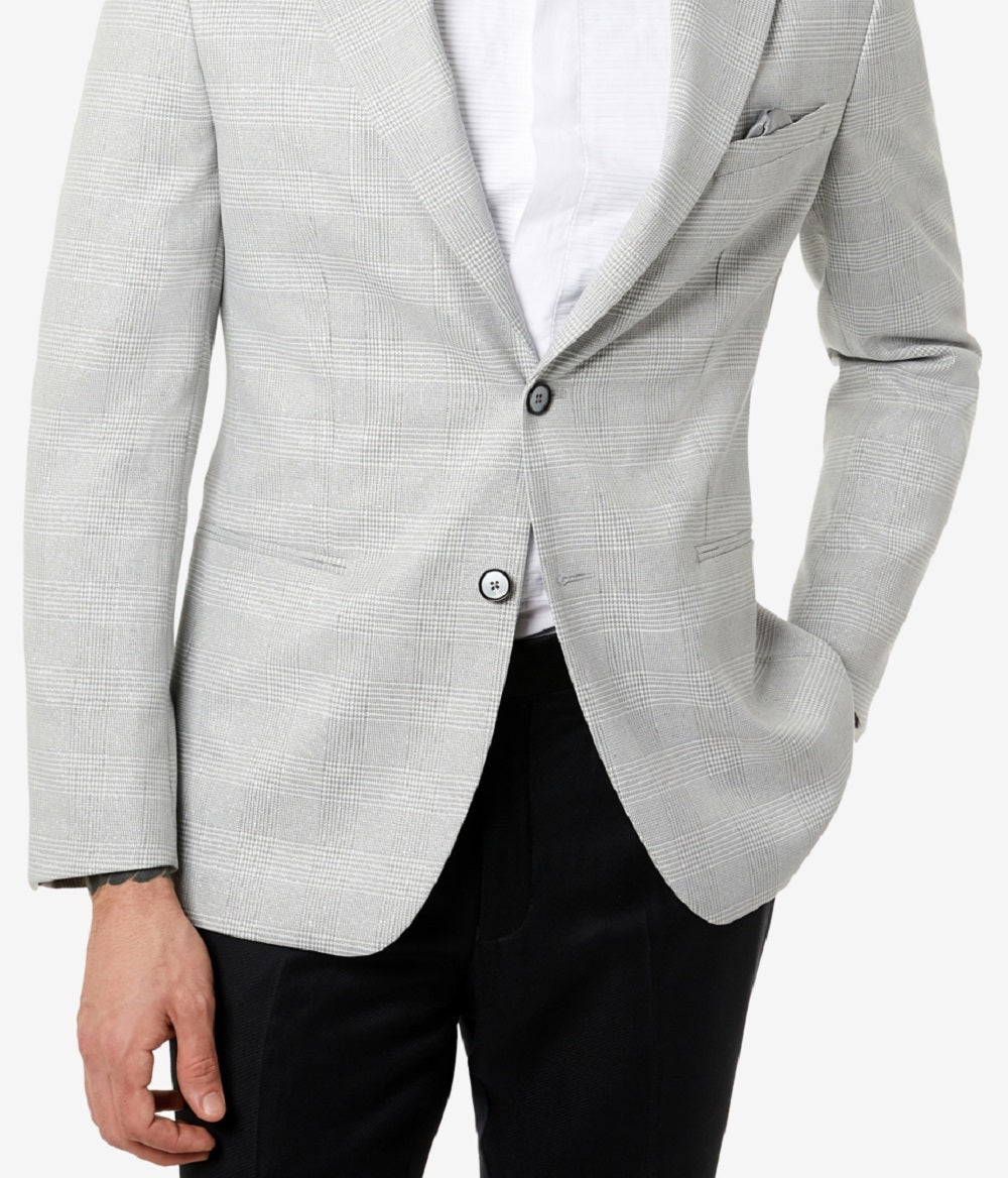 Tallia Men's Slim Fit Cream Metallic Plaid Evening Jacket Gray Size 38