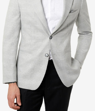 Tallia Men's Slim Fit Cream Metallic Plaid Evening Jacket Gray Size 38