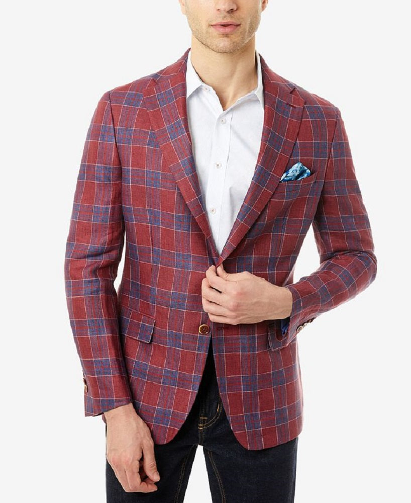 Tallia Men's Slim Fit Plaid Blazer Red Size 38