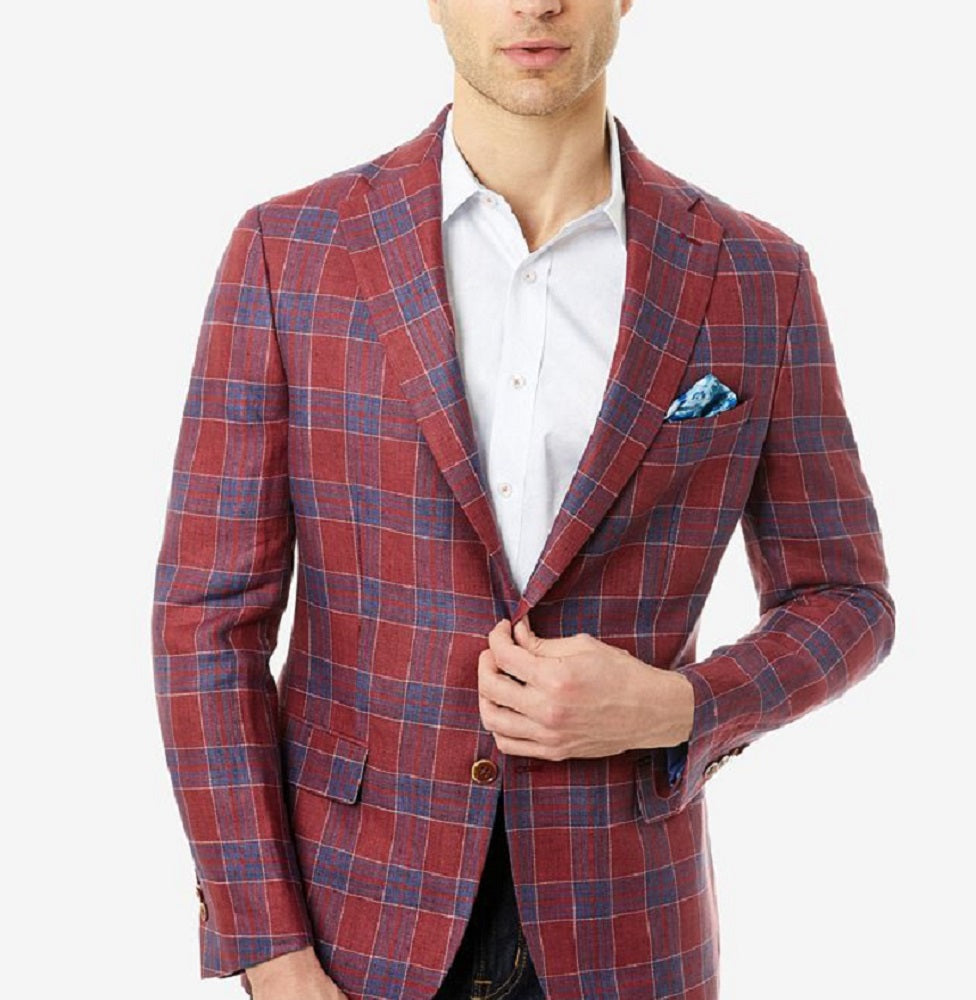 Tallia Men's Slim Fit Plaid Blazer Red Size 38