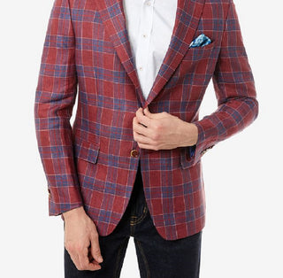 Tallia Men's Slim Fit Plaid Blazer Red Size 38