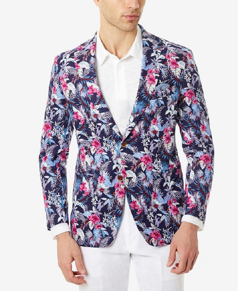 Tallia Men's Slim Fit Floral Blazer Blue Size 40