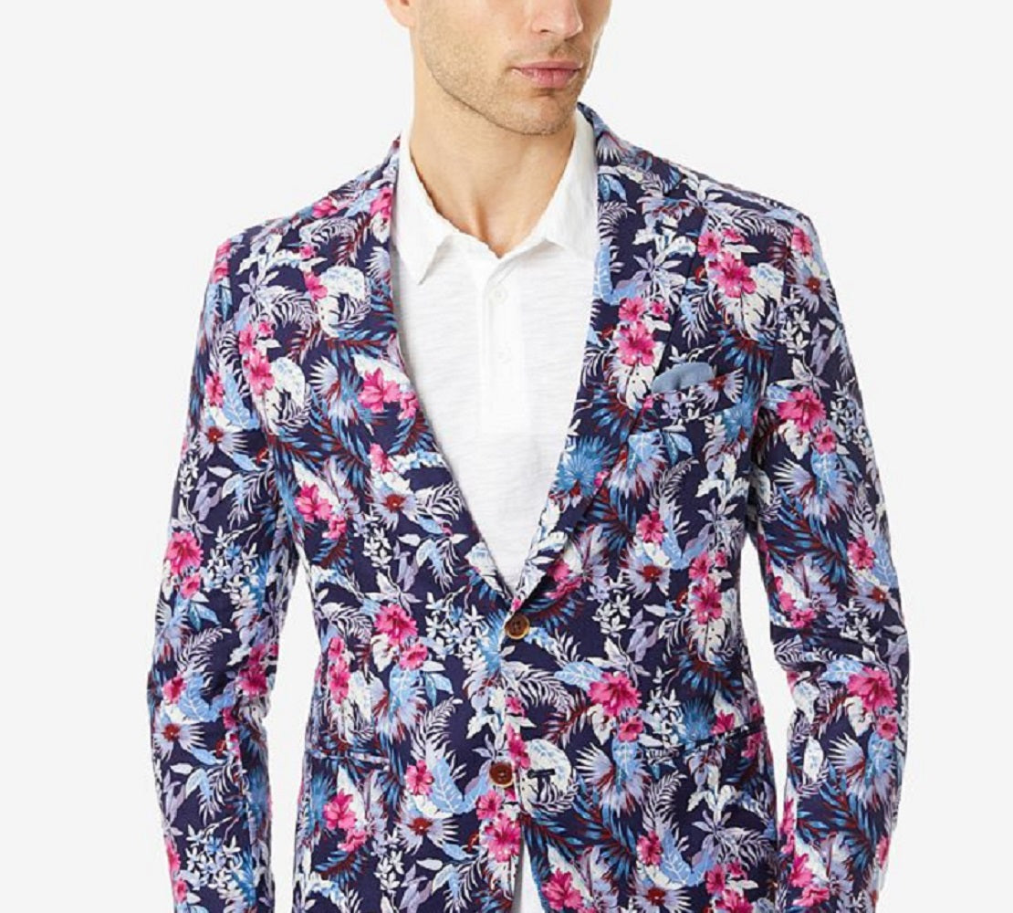 Tallia Men's Slim Fit Floral Blazer Blue Size 40