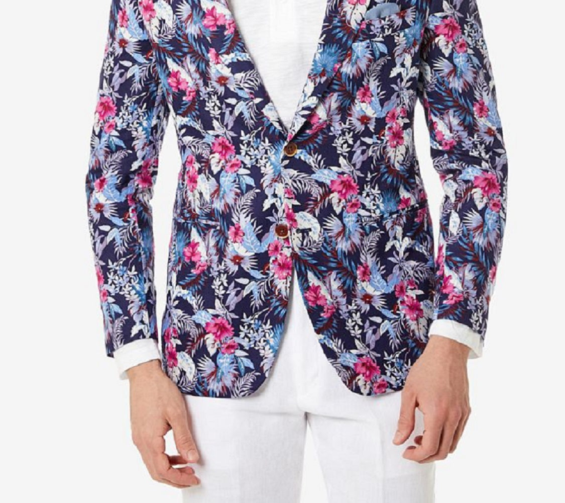 Tallia Men's Slim Fit Floral Blazer Blue Size 40