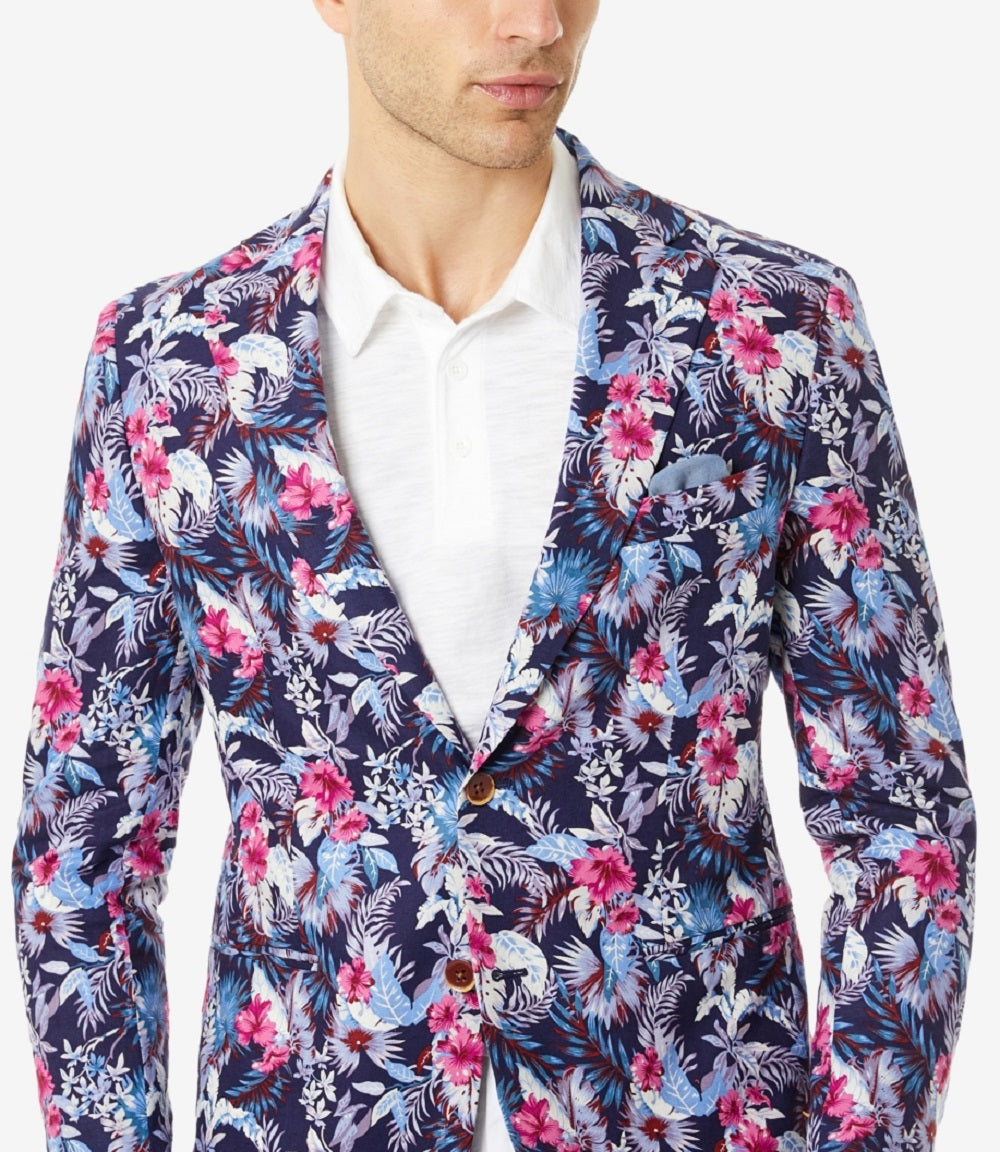 Tallia Men's Slim Fit Floral Blazer Blue Size 46
