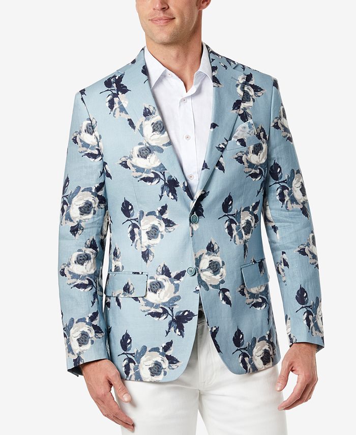Tallia Men's Slim Fit Blue Floral Blazer Blue Size 42