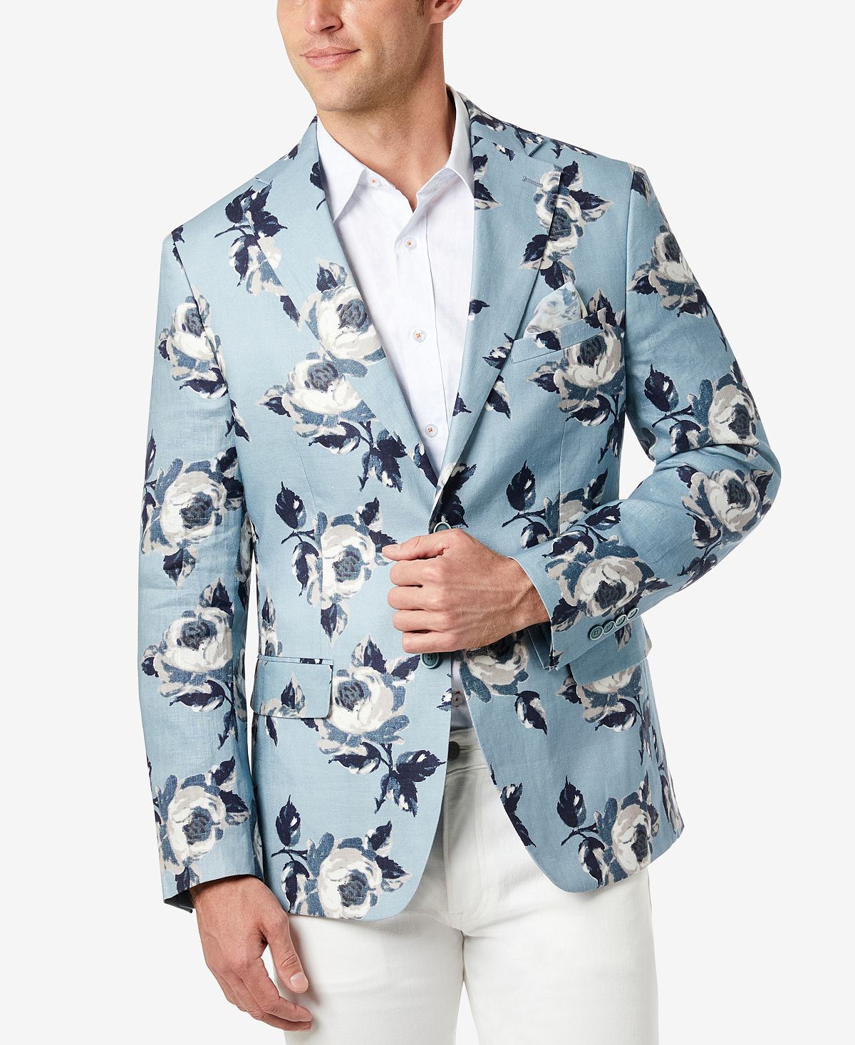 Tallia Men's Slim Fit Blue Floral Blazer Blue Size 46