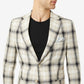 Tallia Men's Slim Fit Cream & Black Plaid Linen Blazer Black Size 44