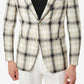 Tallia Men's Slim Fit Cream & Black Plaid Linen Blazer Black Size 44