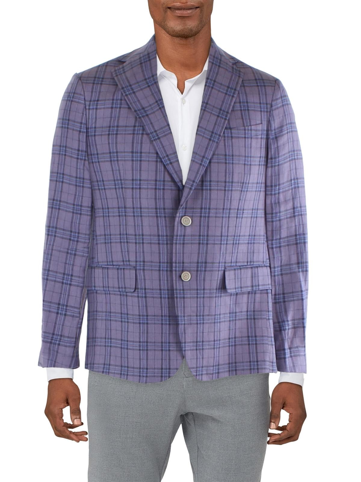 Tallia Men's Verdello Linen Plaid Two Button Blazer Purple Size 40