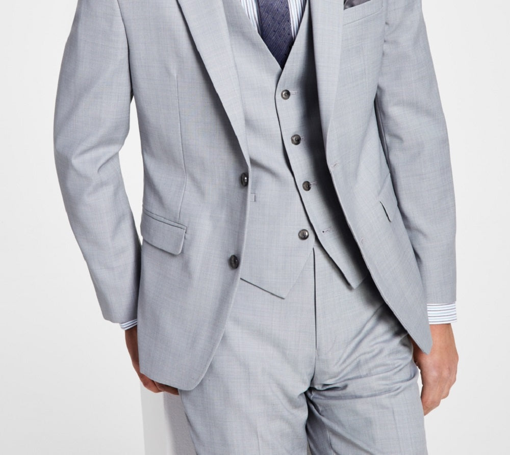 Bar III Men's Slim Fit Wool Sharkskin Suit Jacket Gray Size 46