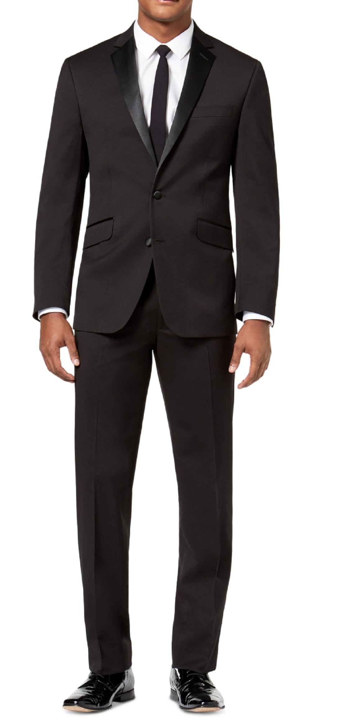 Kenneth Cole Reaction Men's Slim Fit Ready Flex Tuxedo Suit Black Size 36