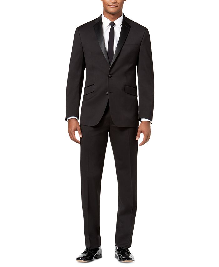 Kenneth Cole Reaction Men's Slim Fit Ready Flex Tuxedo Suit Black Size 46