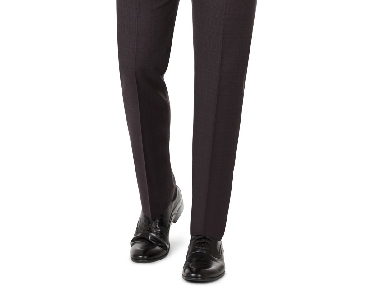 Calvin Klein Men's Skinny Fit Tonal Plaid Wool Dress Pants Brown Size 32X34