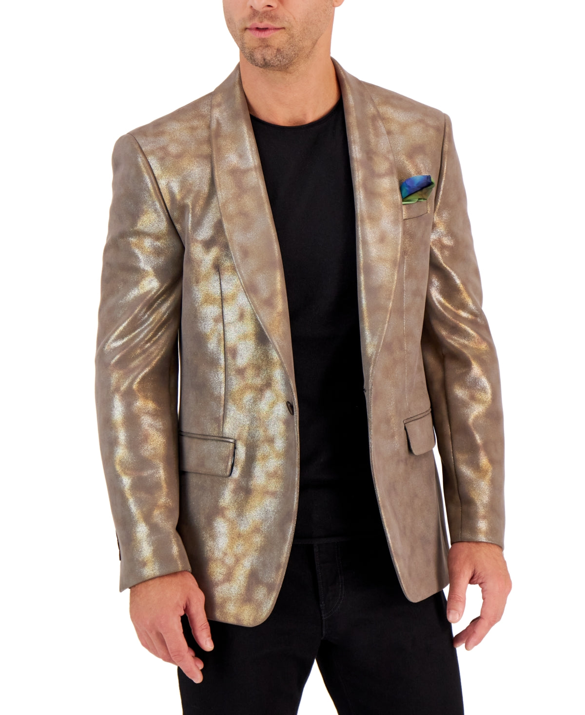 Tallia Men's Metallic Slim Fit Sportcoat Yellow Size 46