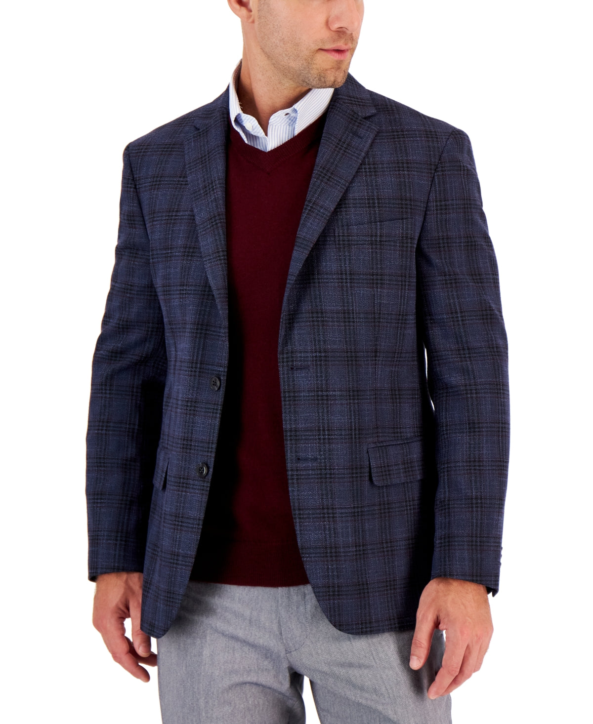 Tommy Hilfiger Men's Modern Fit Check Sport Coat Blue Size 42