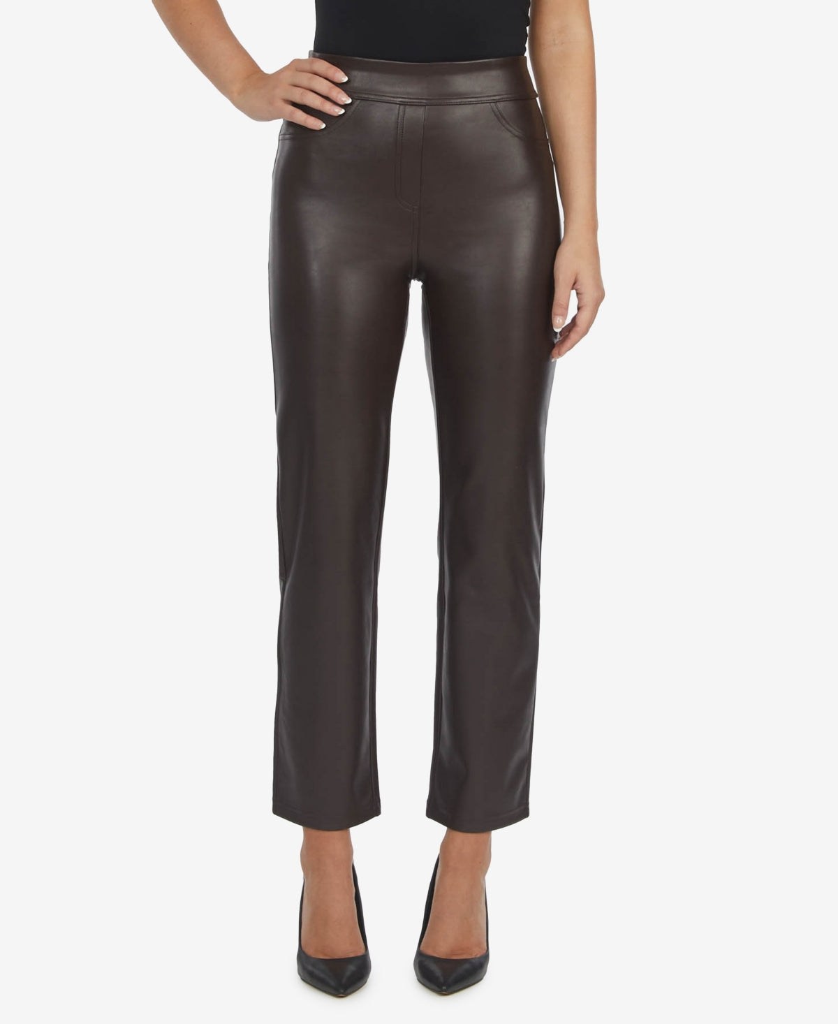 Laundry By Shelli Segal Women's Faux Leather Straight Leg Pants Brown Size X-Small