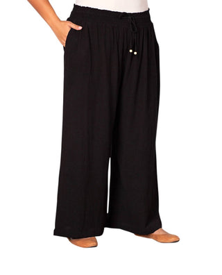 On The Plus Side - Solid Drawstring Cotton Rayon Pants - Plus