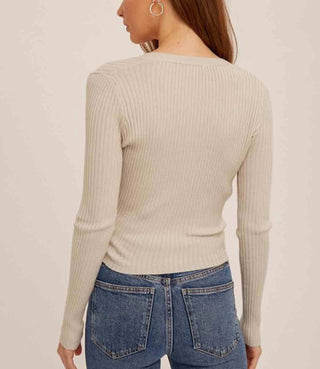 Hem & Thread - Asymmetrical Pleat Ribbed V Neck Top