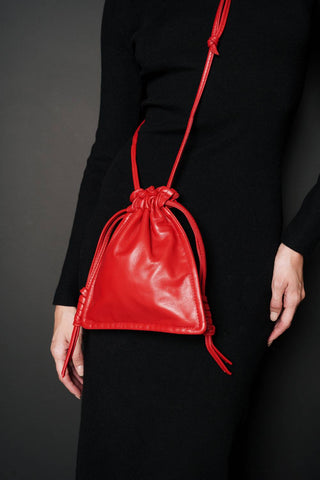 Lemiz - Women's Mini Bowie Drawstring Crossbody Leather Bag