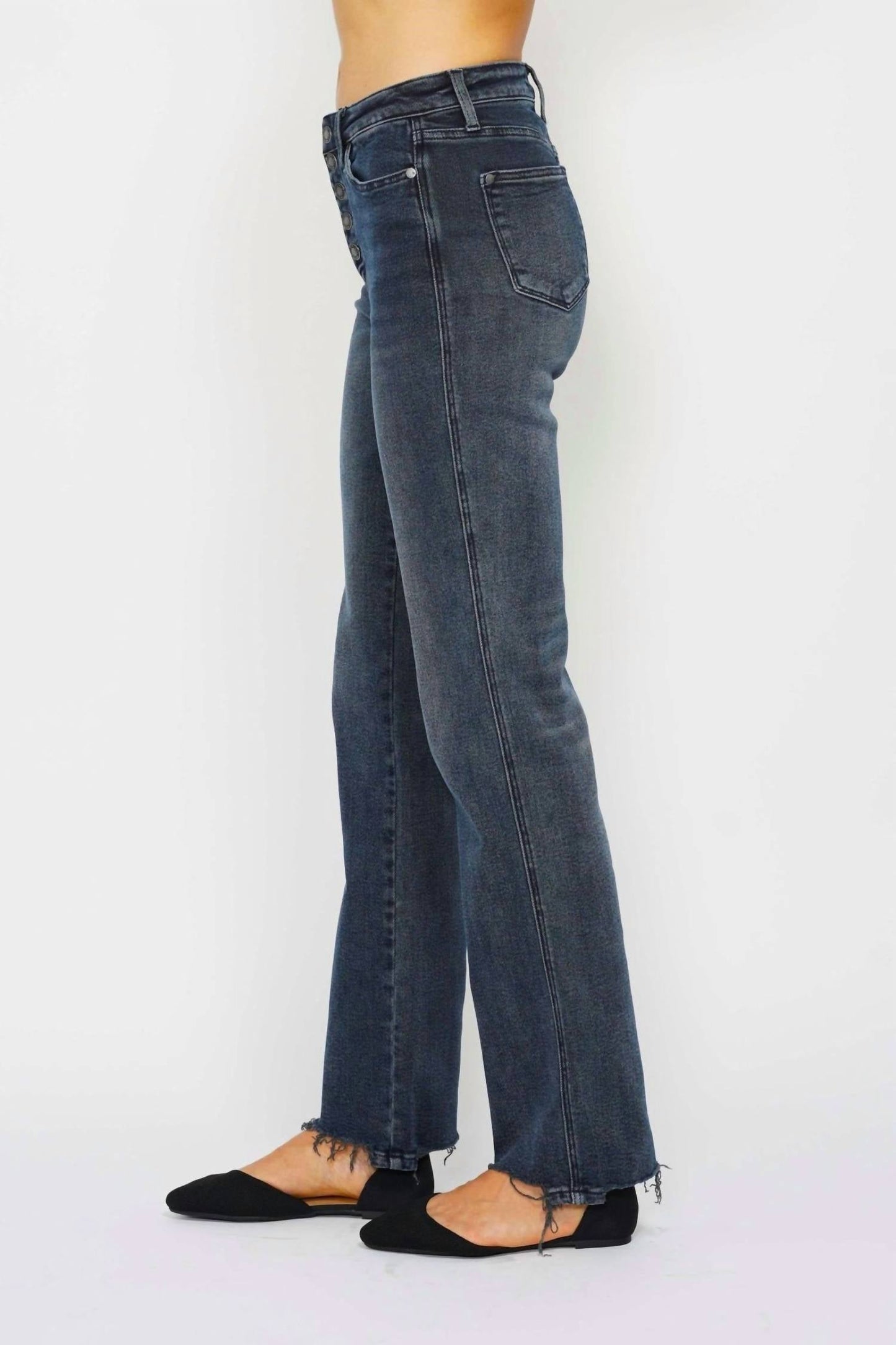 Judy Blue - Button Fly Destroy Hem Straight Jeans