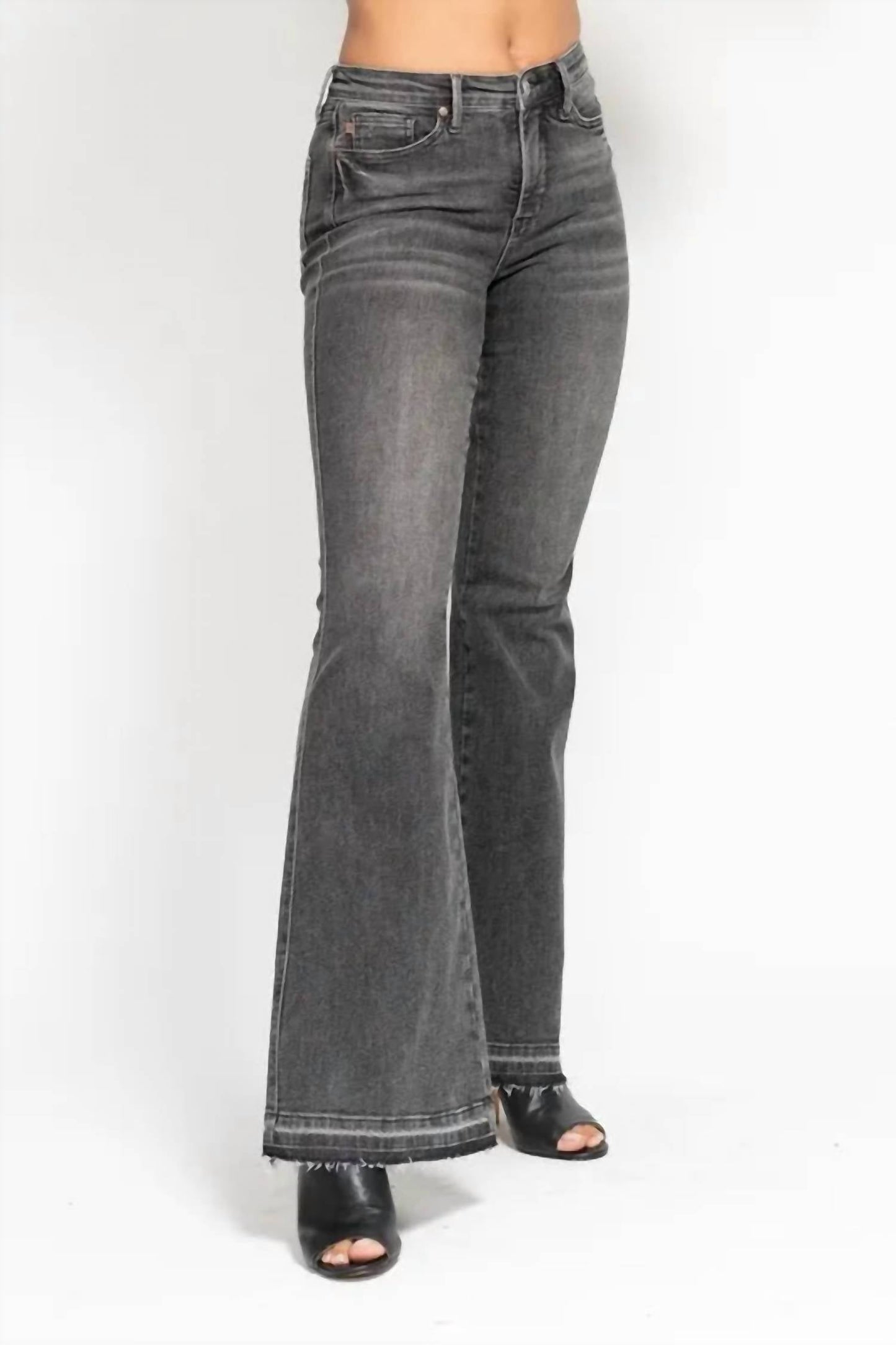 Judy Blue - Full Size Midi Rise Tummy Control Release Hem Flare Jeans