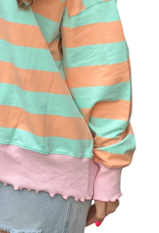 Peach Love - Stripe Terry Top With Lettuce Edges