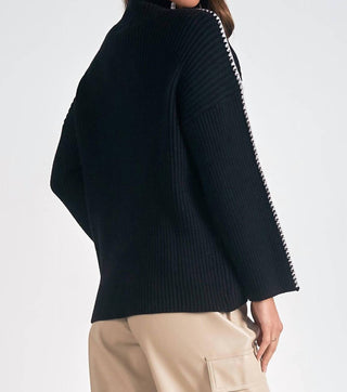 Elan - Whipstitch Sleeve High Neck Sweater