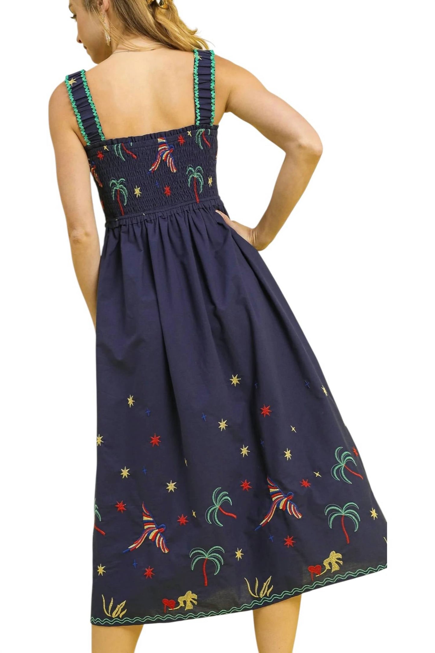 Umgee - Embroidered Smocked Midi Dress