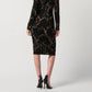 Joseph Ribkoff - Baroque Foiled Silky Knit Sheath Dress With Ornament