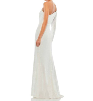 Ieena For Mac Duggal - Sequined One Shoulder Trumpet Gown