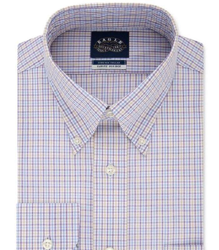 Eagle Men's Tattersall Work Dress Shirt Purple Size 36-37