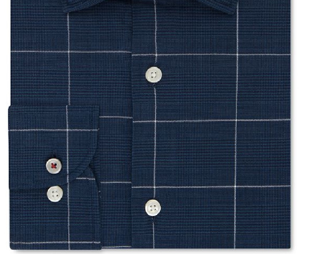 Tommy Hilfiger Men's Slim Fit Non Iron Thflex Stretch Windowpane Check Dress Shirt Blue Size 16.5X32X33
