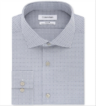 Calvin Klein Men's Slim Fit Non Iron Stretch Check Dress Shirt Blue Size 15X34X35