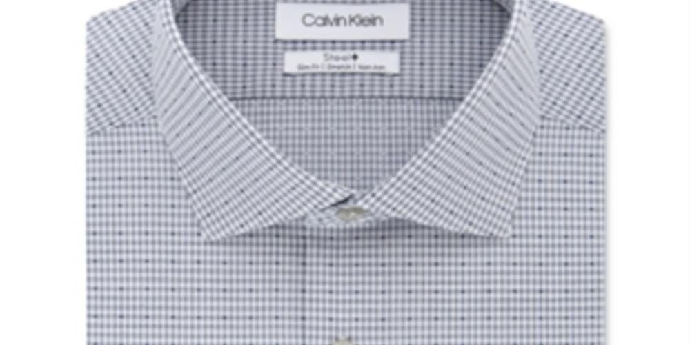 Calvin Klein Men's Slim Fit Non Iron Stretch Check Dress Shirt Blue Size 15X34X35